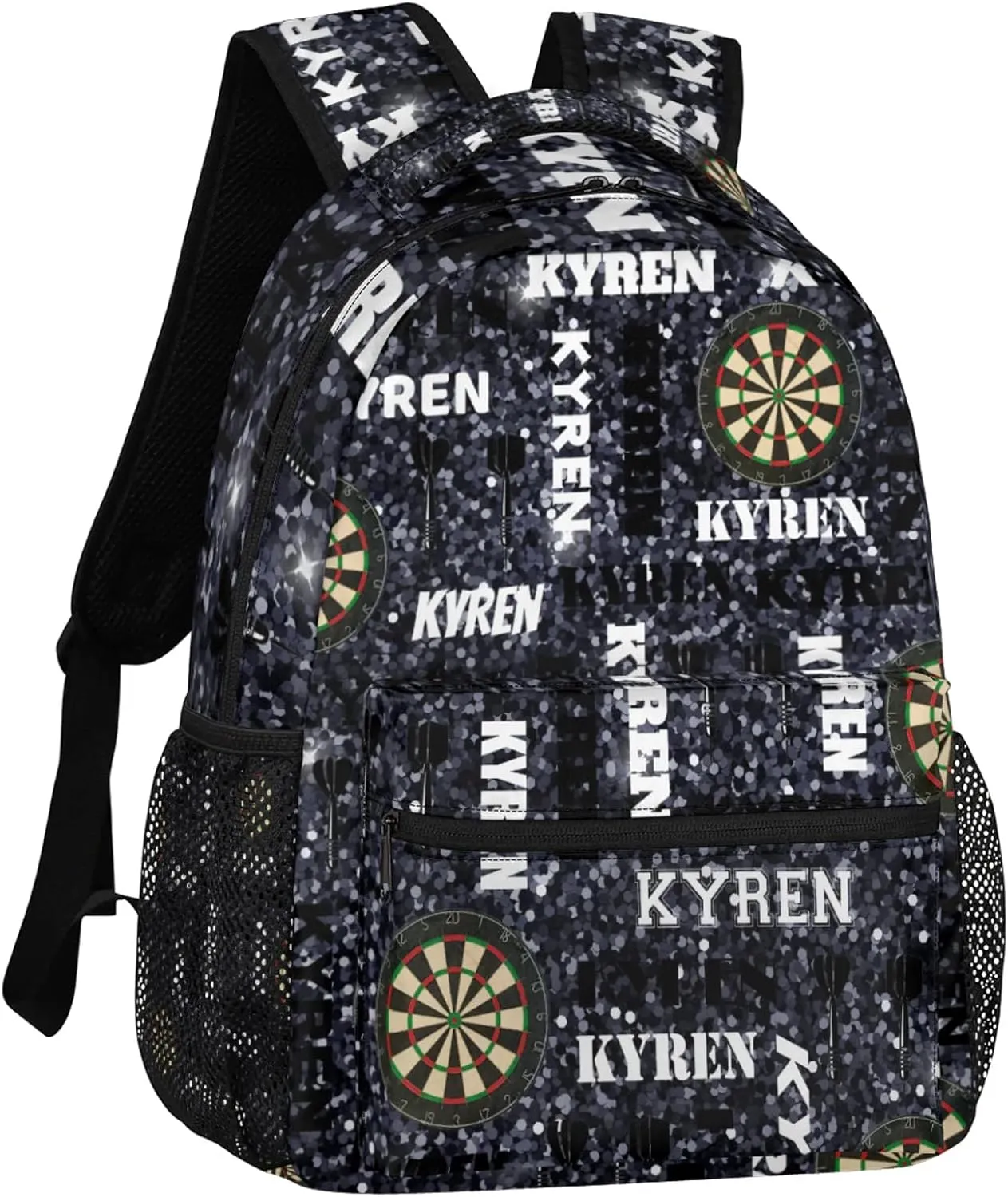 Personalized Name Darts Backpack, Custom Sports Bag Backpack for Men Women, Laptop Backpacks Travel Camping Daypack, Dark Glitter