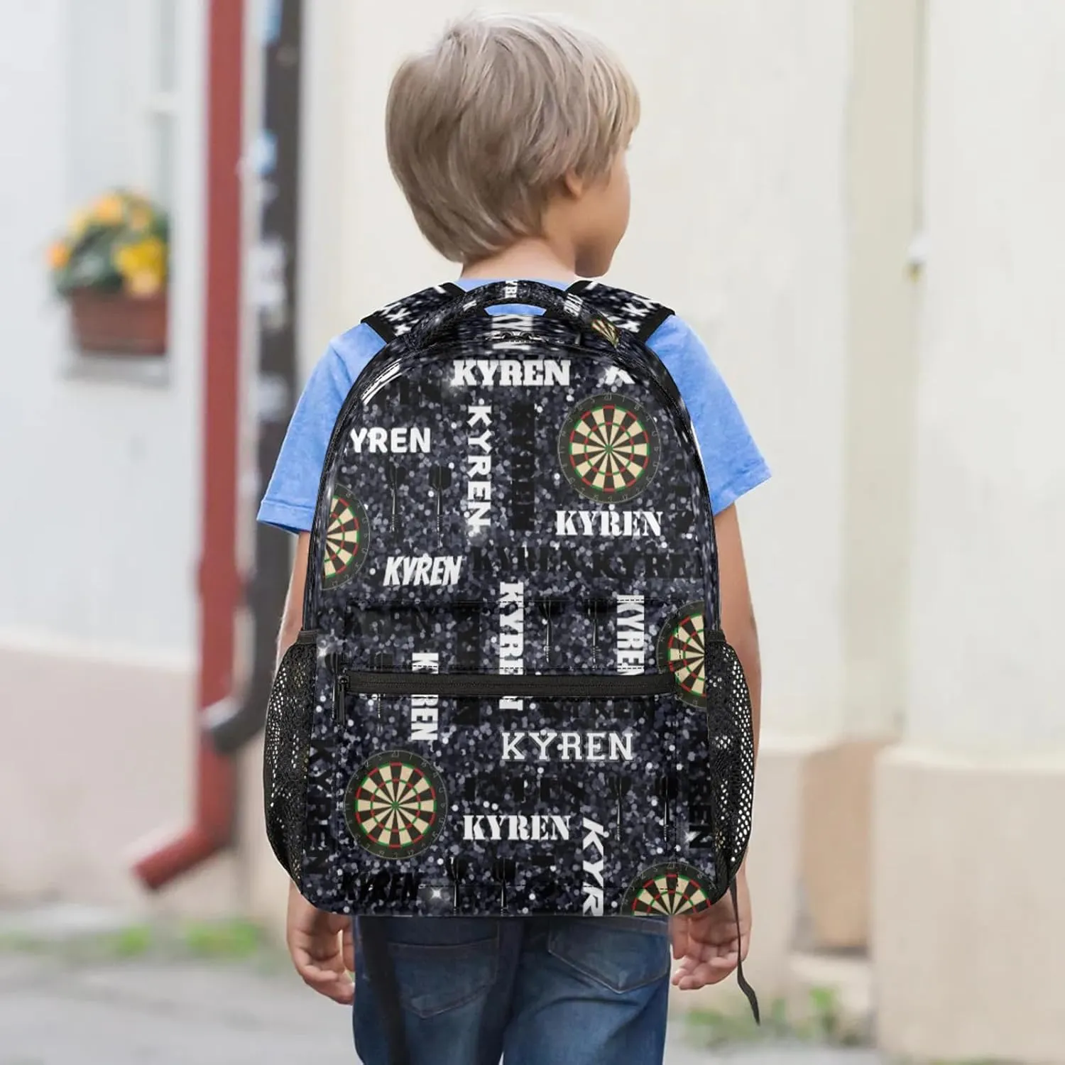 Personalized Name Darts Backpack, Custom Sports Bag Backpack for Men Women, Laptop Backpacks Travel Camping Daypack, Dark Glitter