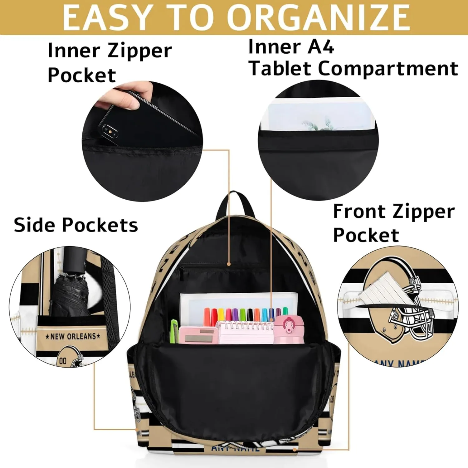Personalized Rugby Backpack Bags with Name, American Football Custom Shoulder Bag