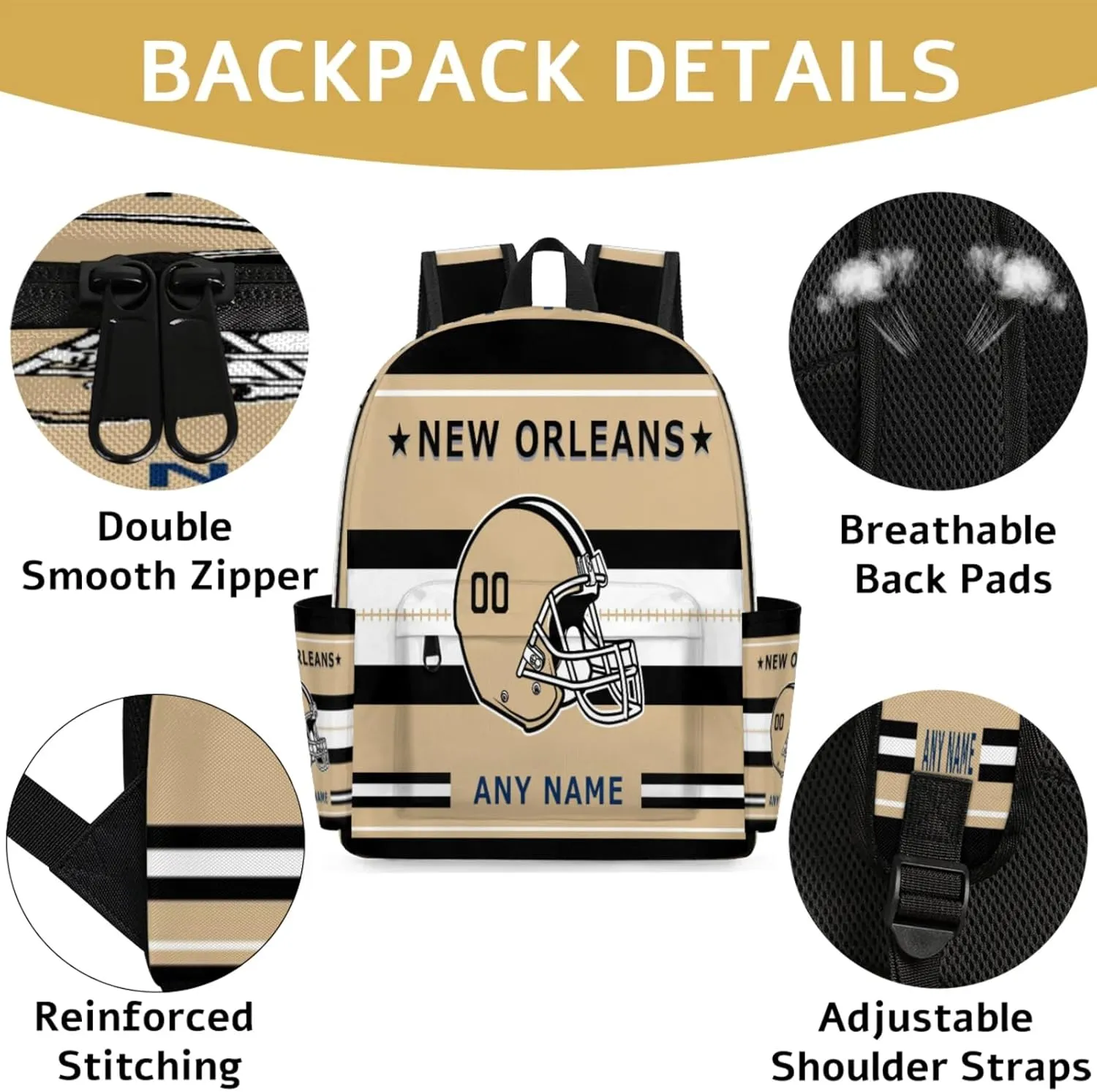 Personalized Rugby Backpack Bags with Name, American Football Custom Shoulder Bag