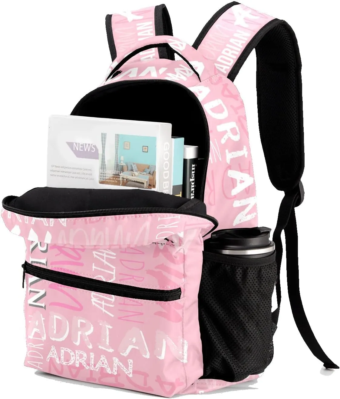 Personalized School Backpack with Name Text, Stylish Custom Bookbag for Kids Boys Girls, Waterproof Elementary Customize Book Bag with Adjustable Shoulder Straps, 1 Pack