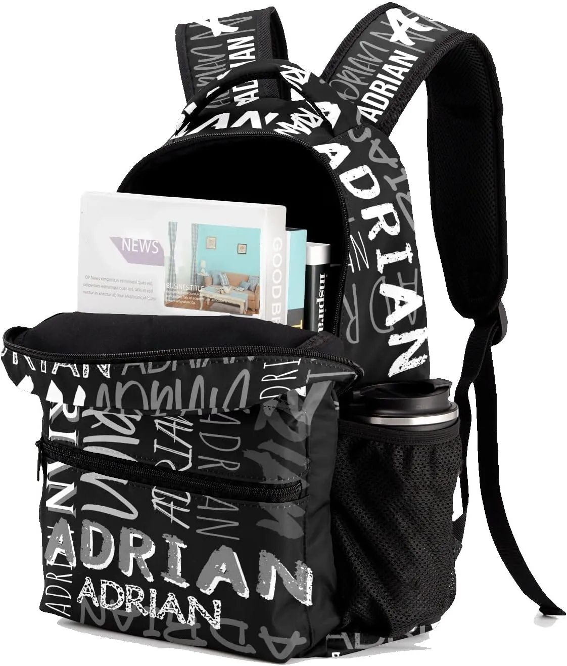 Personalized School Backpack with Name Text, Stylish Custom Bookbag for Kids Boys Girls, Waterproof Elementary Customize Book Bag with Adjustable Shoulder Straps, 1 Pack