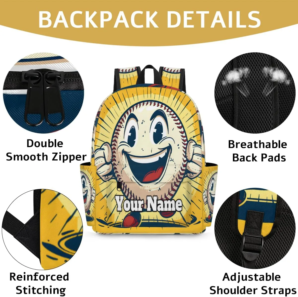 Personalized Sports Baseball Preschool Toddler Backpack for Boys Girls Custom Kids Name Small Bookbags Kindergarten Elementary Backpack, Cartoon Baseball