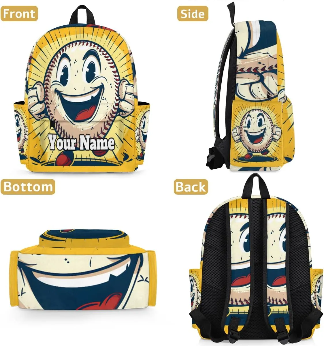 Personalized Sports Baseball Preschool Toddler Backpack for Boys Girls Custom Kids Name Small Bookbags Kindergarten Elementary Backpack, Cartoon Baseball