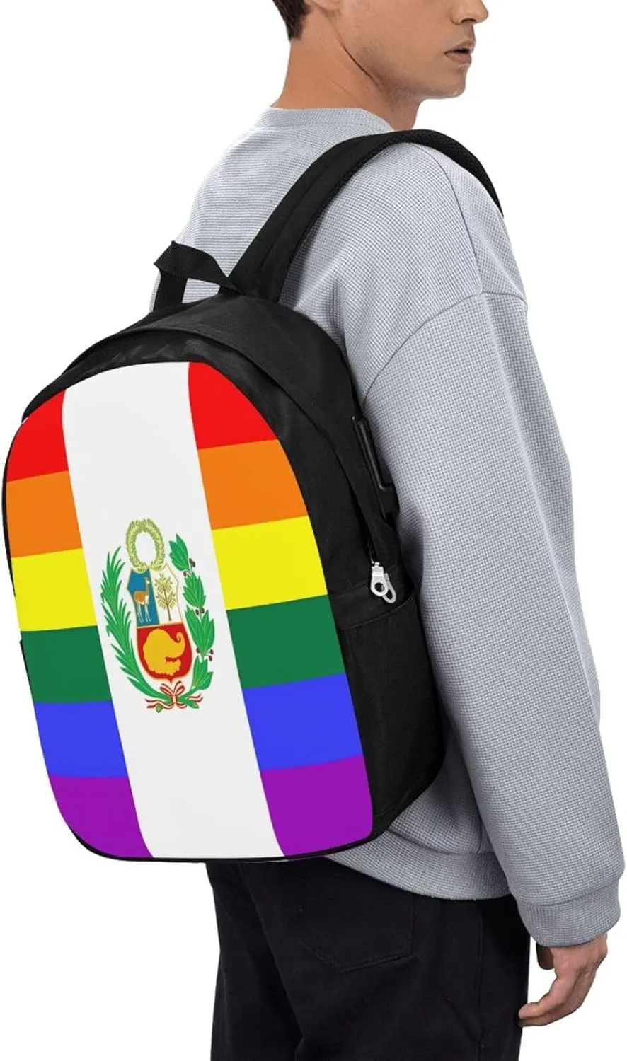 Peru Peruvian LGBT Rainbow Pride Flag Laptop Backpacks Travel Backpack Casual Business Daypack Sport Rucksack Computer Bag Fits up to 17 Inch Notebook with USB Port