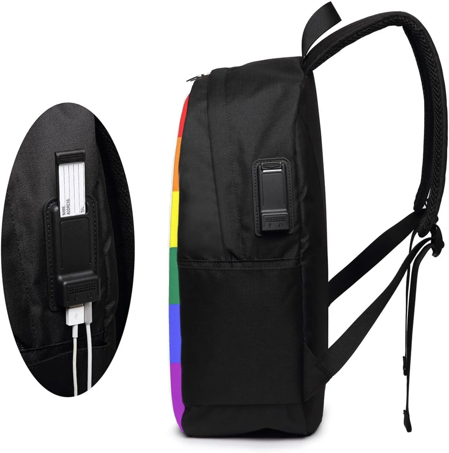 Peru Peruvian LGBT Rainbow Pride Flag Laptop Backpacks Travel Backpack Casual Business Daypack Sport Rucksack Computer Bag Fits up to 17 Inch Notebook with USB Port