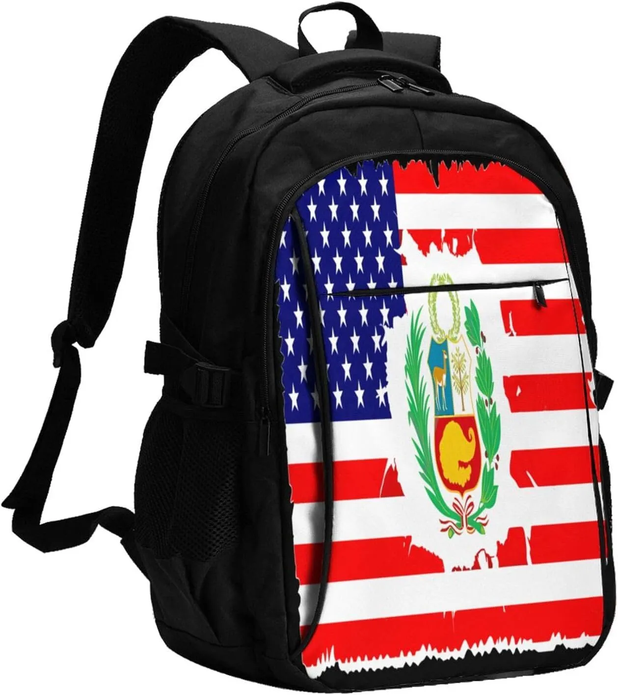 Peruvian Peru American Flag Business Laptop Backpack Travel Backpacks Outdoor Rucksack Large Bag Daypack with USB Charging Port Multi-Pocket for Hiking Camping