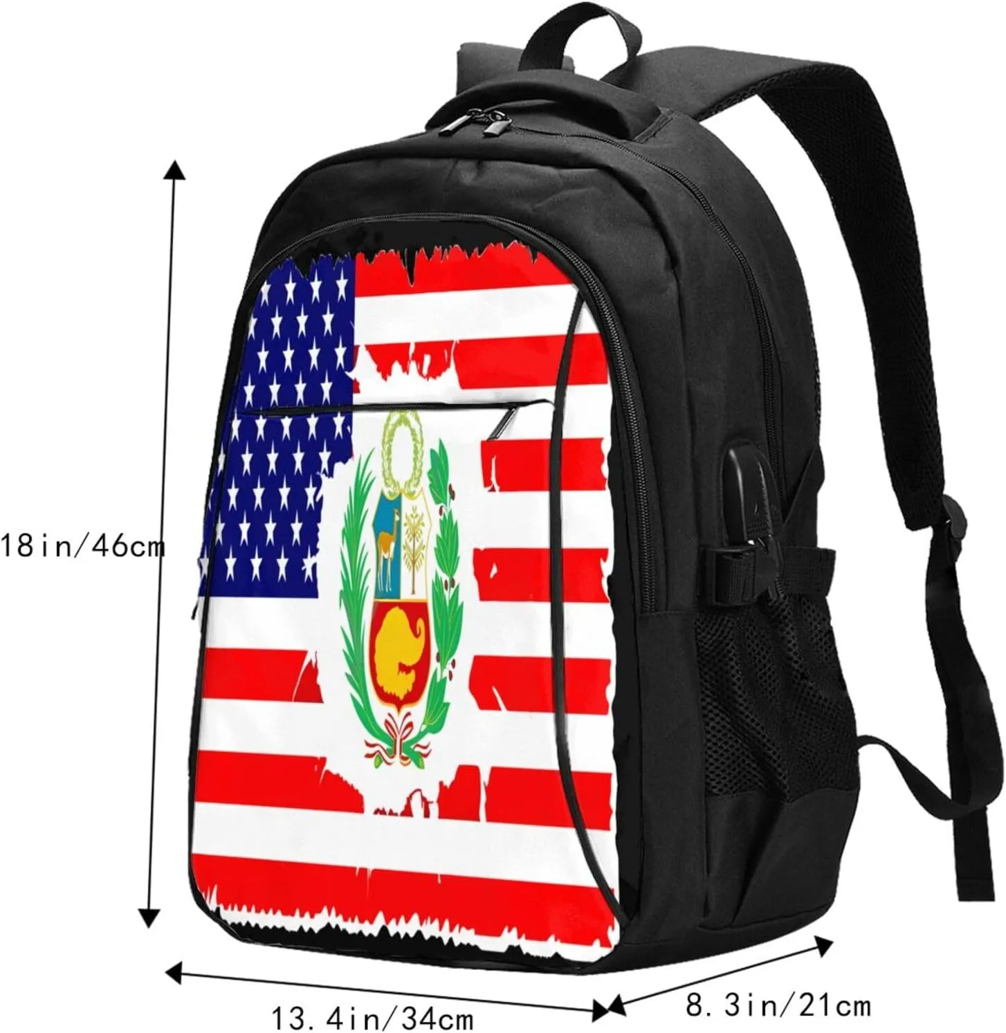 Peruvian Peru American Flag Business Laptop Backpack Travel Backpacks Outdoor Rucksack Large Bag Daypack with USB Charging Port Multi-Pocket for Hiking Camping