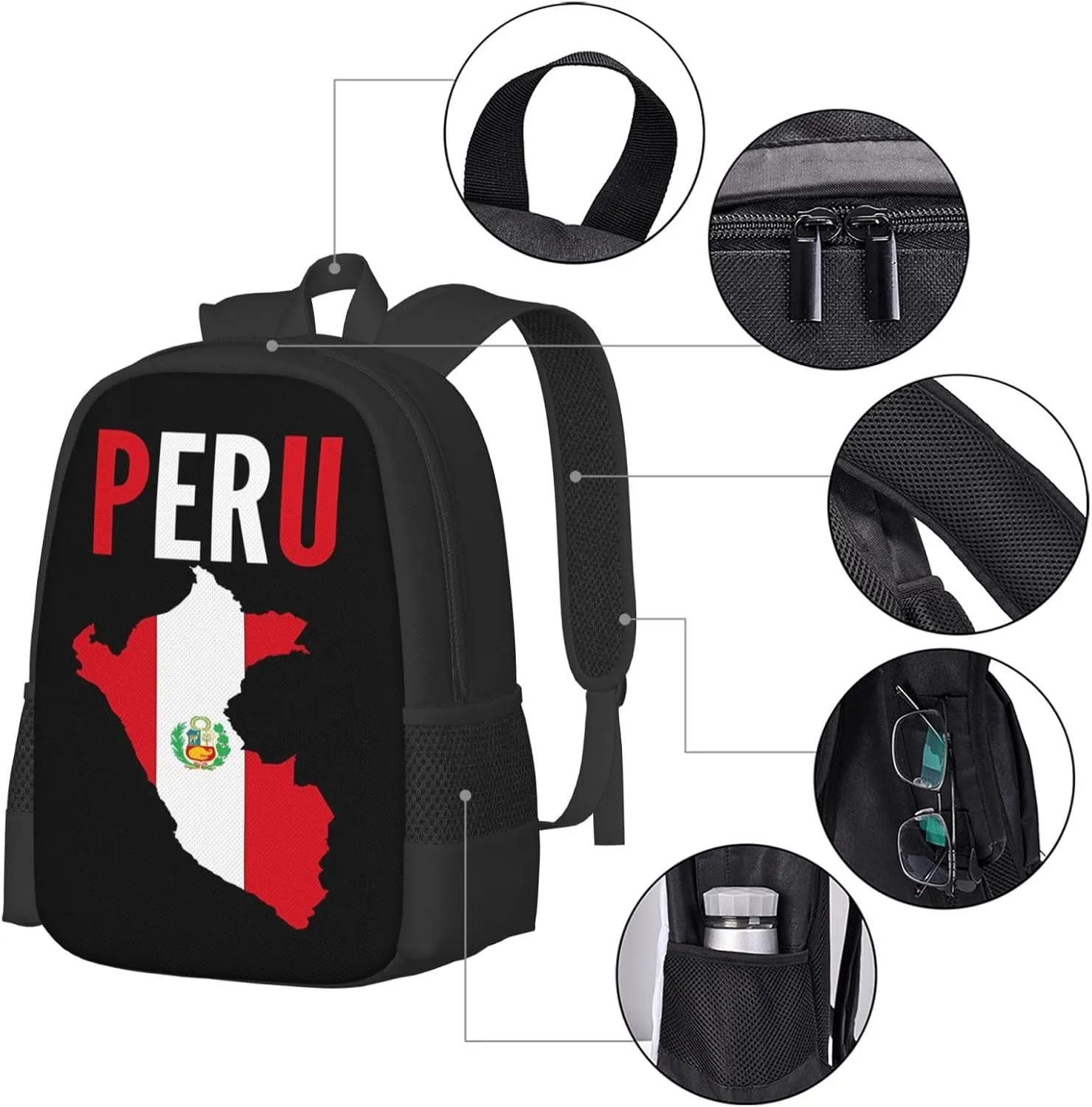 Peruvian Peru Flag Travel Backpack Casual Backpacks 15 Inch Laptop Back Pack Lightweight Rucksack Outdoor Sport Daypack Large Bags for Working Camping Hiking