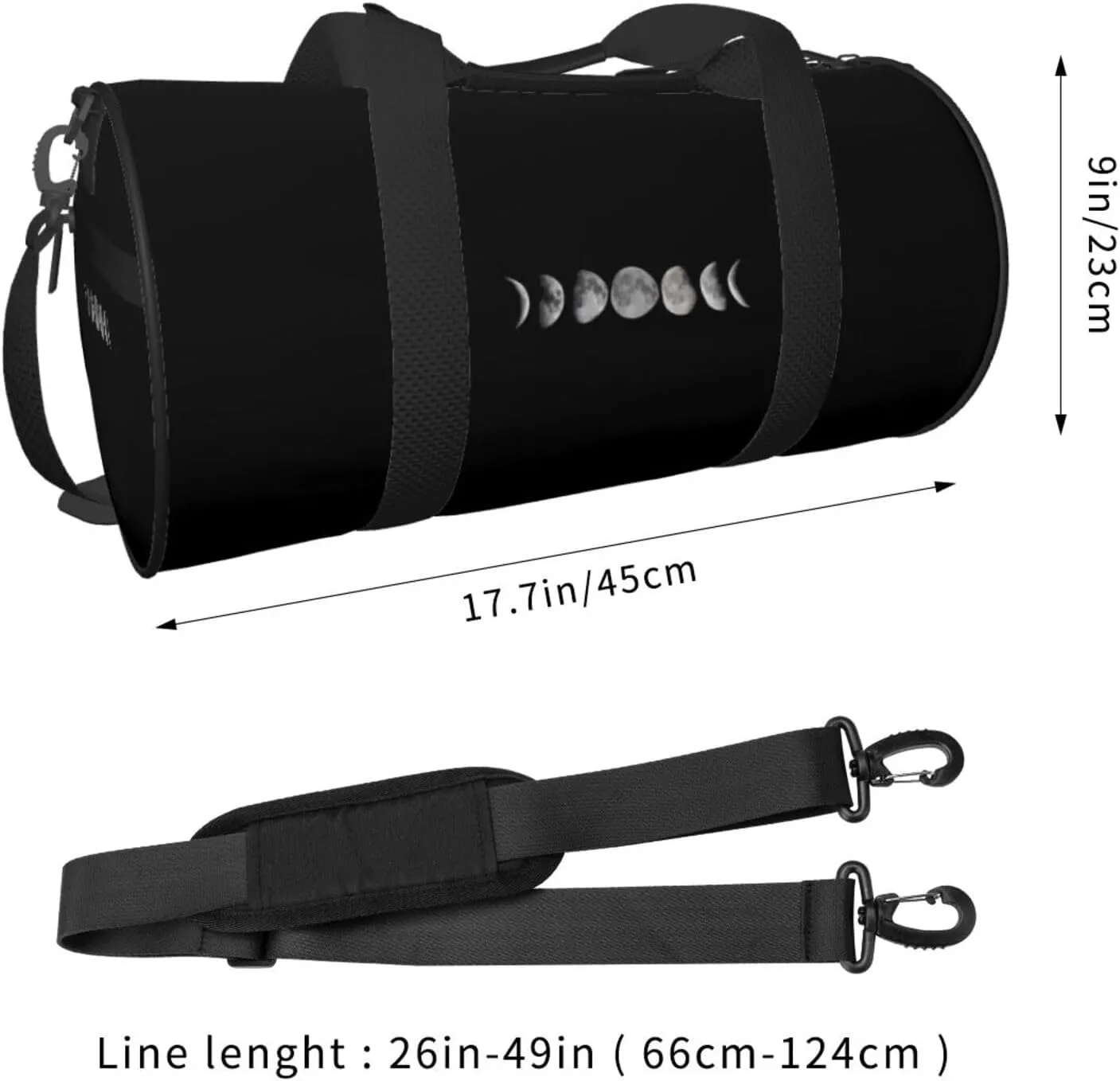 Phases Of The Moon Travel Luggage Duffel Bag Sports Rolling Foldable Duffel Bag, Black