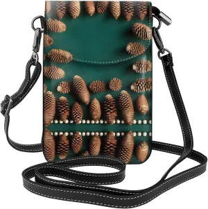 Pine Cone Border Exquisite Design Printed Leather Crossbody Phone Bag - Portable Fashion Practical Phone Protection