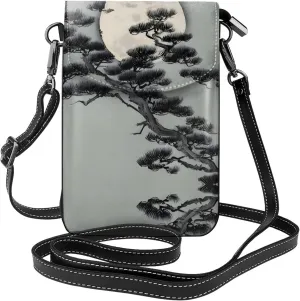 Pine Tree Under The Moon Exquisite Design Printed Leather Crossbody Phone Bag - Portable Fashion Practical Phone Protection