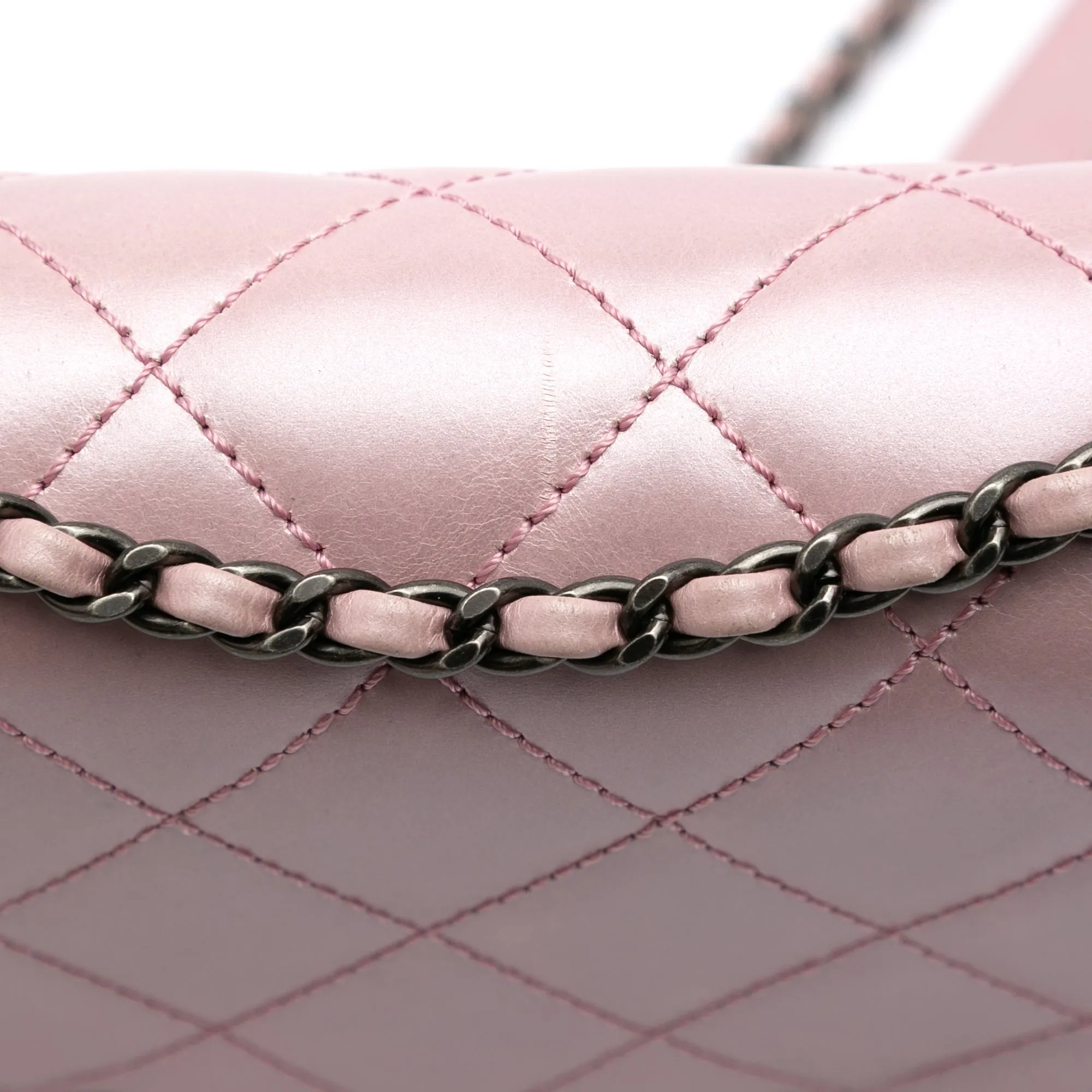 Pink Chanel Medium Quilted Metallic Calfskin Coco Pleats Chain Flap Crossbody Bag