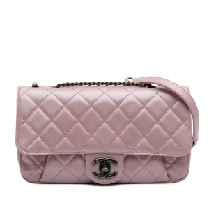 Pink Chanel Medium Quilted Metallic Calfskin Coco Pleats Chain Flap Crossbody Bag
