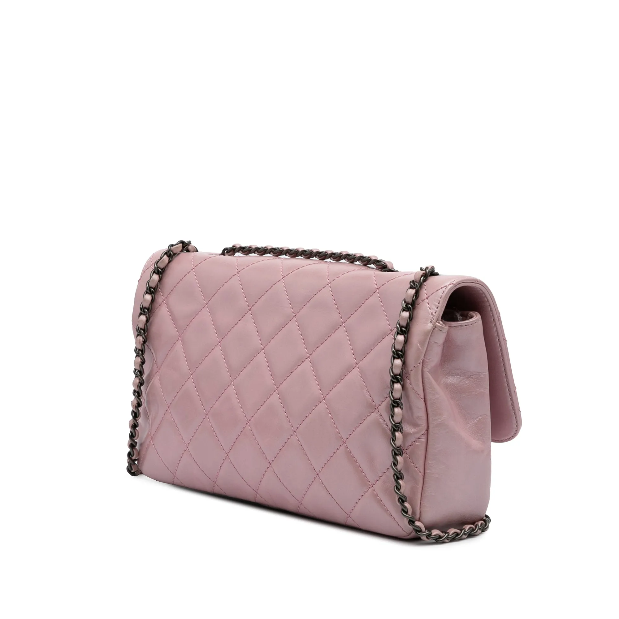 Pink Chanel Medium Quilted Metallic Calfskin Coco Pleats Chain Flap Crossbody Bag