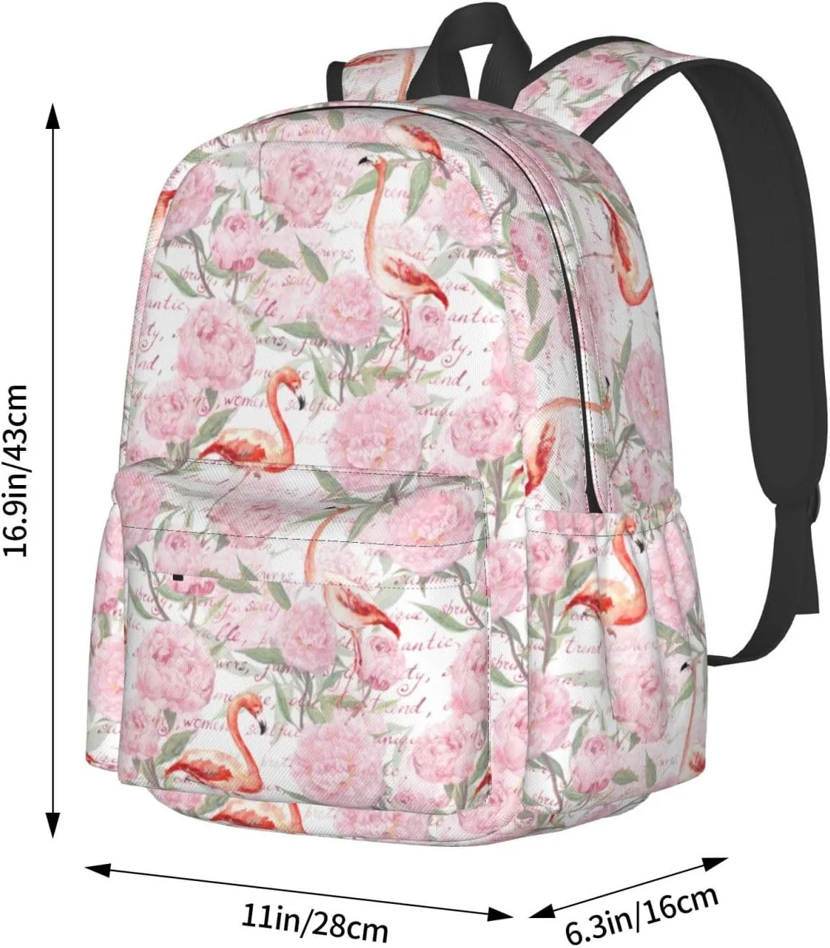 Pink Flamingo Watercolor Peony Flowers Laptop Backpack Shoulder Bag Laptop Pack Travel Backpacks Commuter Back Pack Casual Daypack Bags With Side Pockets