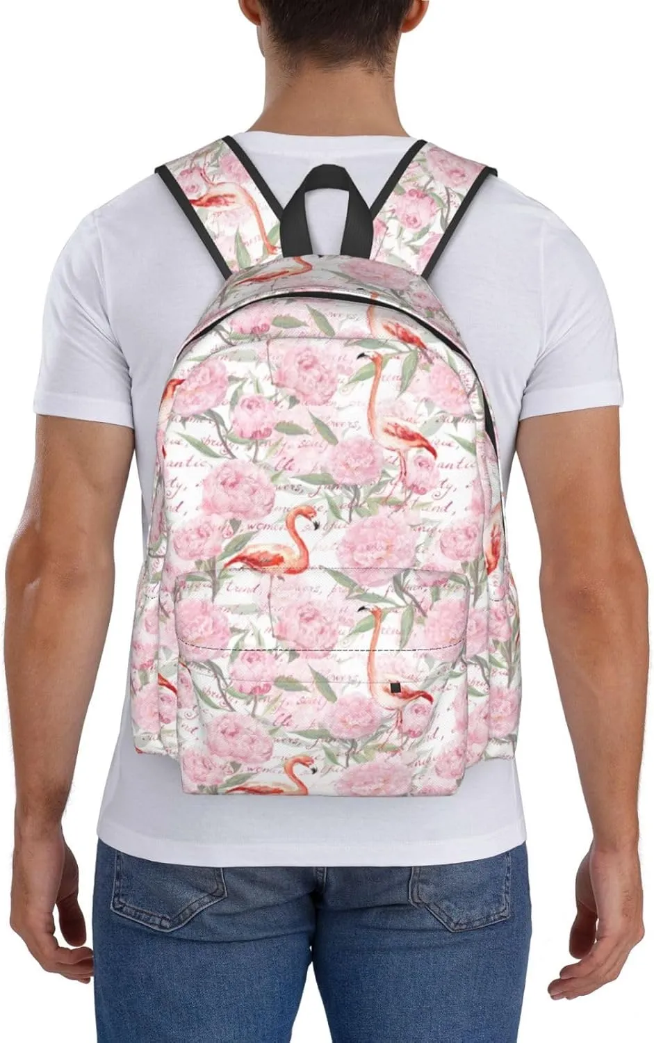 Pink Flamingo Watercolor Peony Flowers Laptop Backpack Shoulder Bag Laptop Pack Travel Backpacks Commuter Back Pack Casual Daypack Bags With Side Pockets