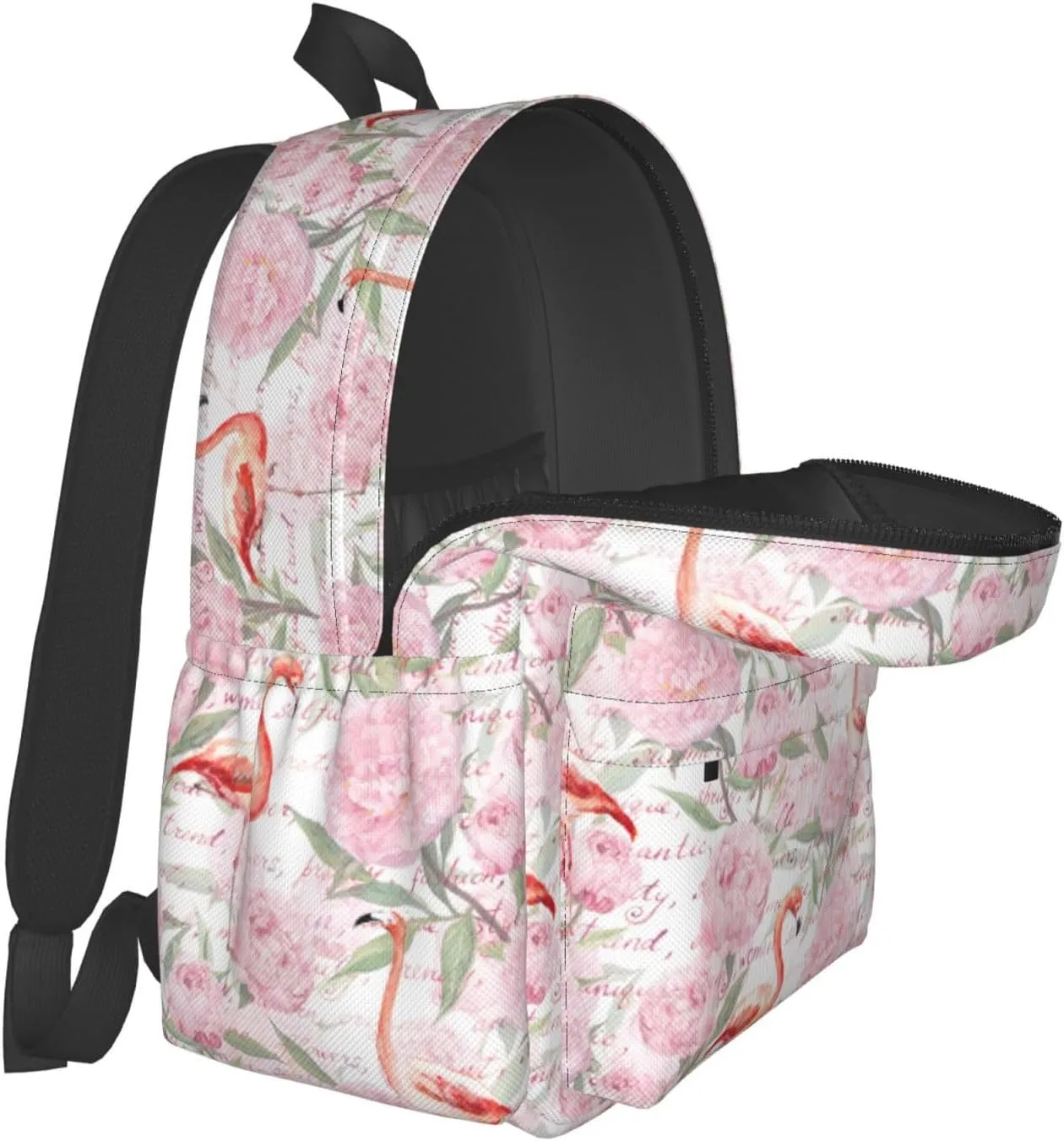 Pink Flamingo Watercolor Peony Flowers Laptop Backpack Shoulder Bag Laptop Pack Travel Backpacks Commuter Back Pack Casual Daypack Bags With Side Pockets