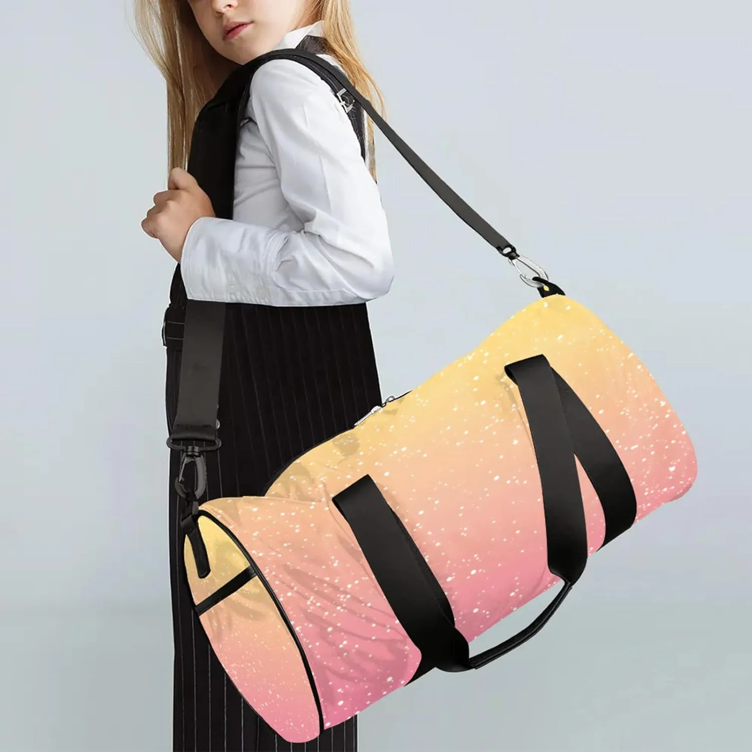 Pink Yellow Glitter Sports Gym Bag for Men Women Lightweight Travel Duffle Bag with Shoulder Strap Waterproof Carry On Weekender Overnight Bag for Travel Sports Gym