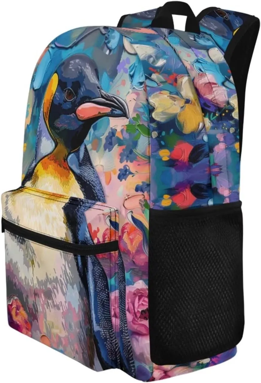 PinUp Angel Cool Emperor Penguin Print Funny Backpack 17 Inch Boys Girls Bookbag for Primary Middle School Backpacks Cute Animal Graphic School Bag