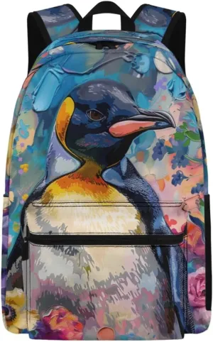 PinUp Angel Cool Emperor Penguin Print Funny Backpack 17 Inch Boys Girls Bookbag for Primary Middle School Backpacks Cute Animal Graphic School Bag