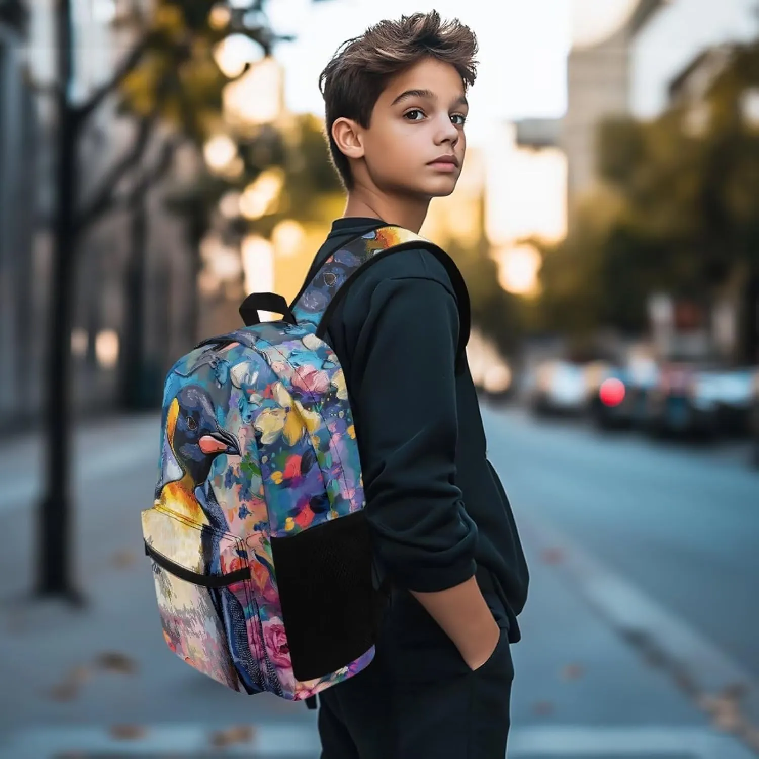 PinUp Angel Cool Emperor Penguin Print Funny Backpack 17 Inch Boys Girls Bookbag for Primary Middle School Backpacks Cute Animal Graphic School Bag