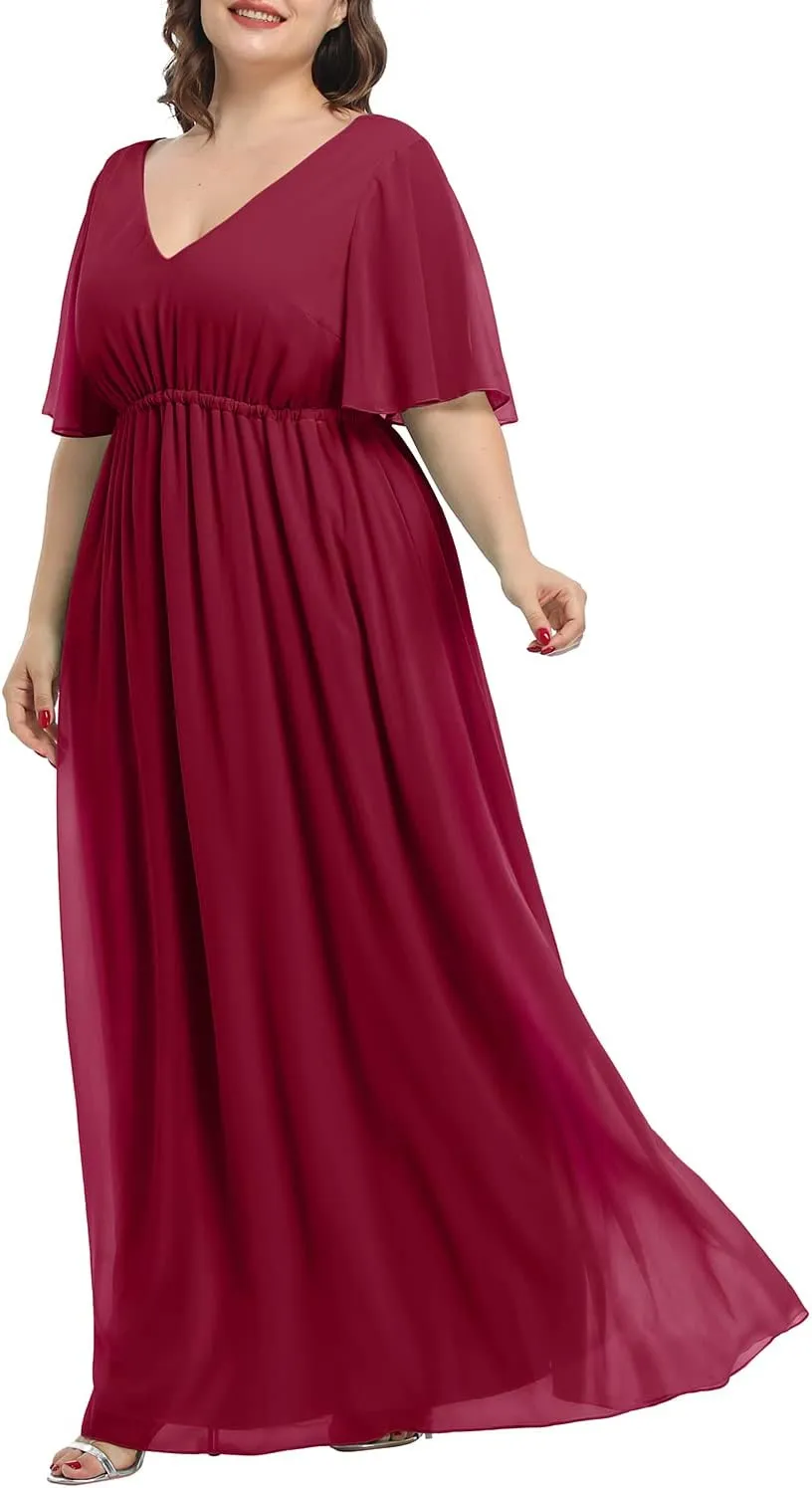 Pinup Fashion Women Bridesmaid Dresses for Wedding Guest Plus Size - Formal Chiffon Long Maxi Dress