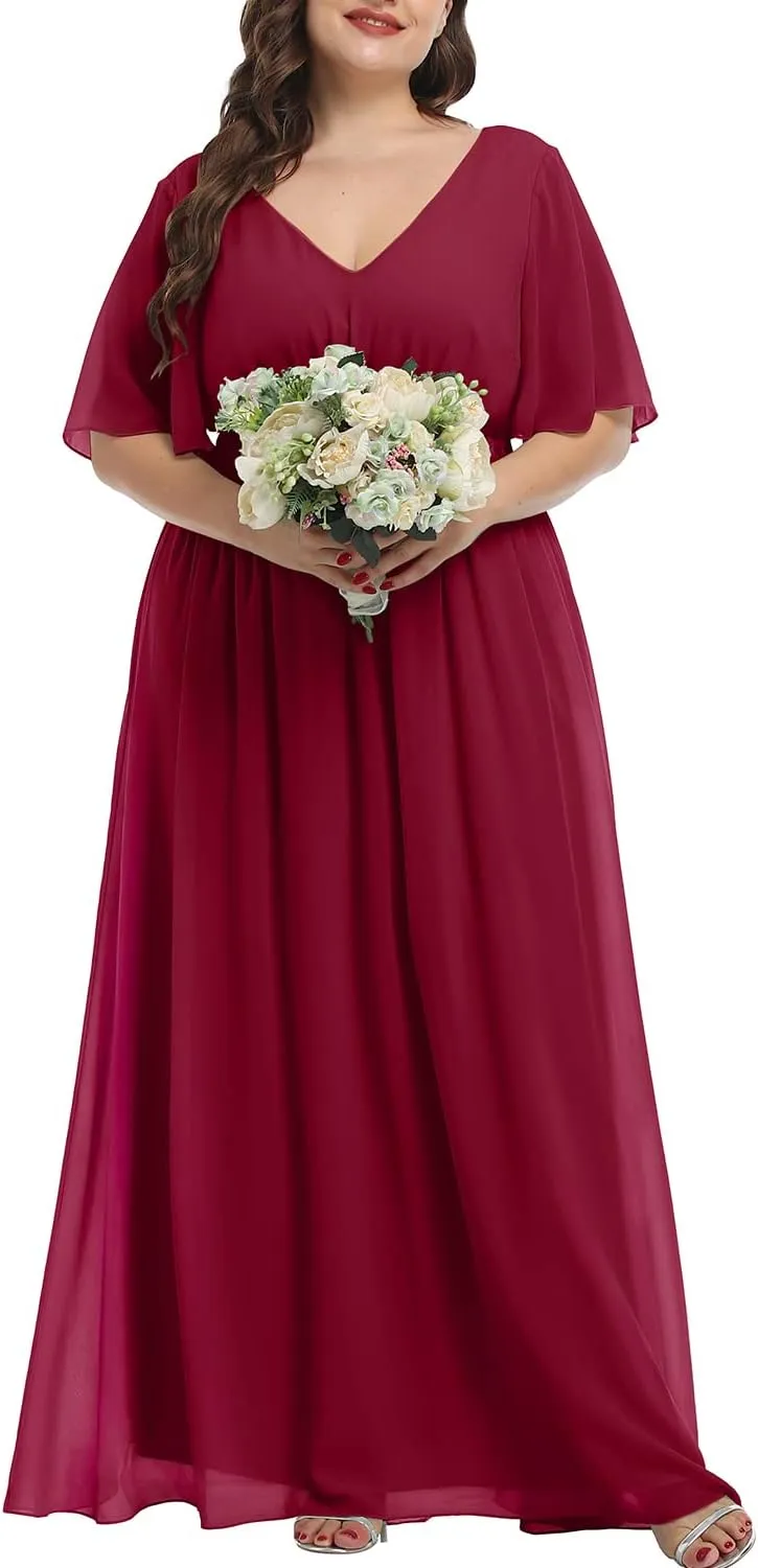 Pinup Fashion Women Bridesmaid Dresses for Wedding Guest Plus Size - Formal Chiffon Long Maxi Dress