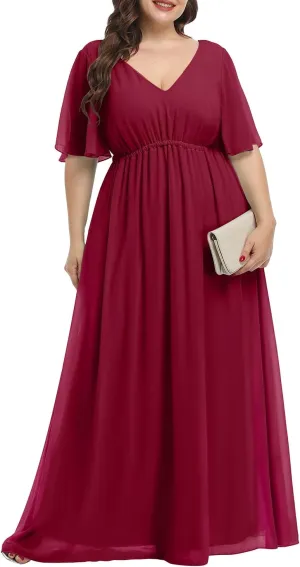 Pinup Fashion Women Bridesmaid Dresses for Wedding Guest Plus Size - Formal Chiffon Long Maxi Dress