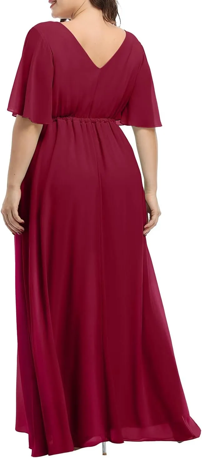 Pinup Fashion Women Bridesmaid Dresses for Wedding Guest Plus Size - Formal Chiffon Long Maxi Dress
