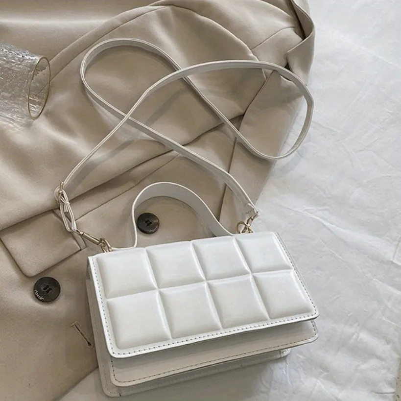 Plaid Embossed Crossbody Bag, Vintage Chain Handbags, Women's Square Purse, Small Shoulder Bag