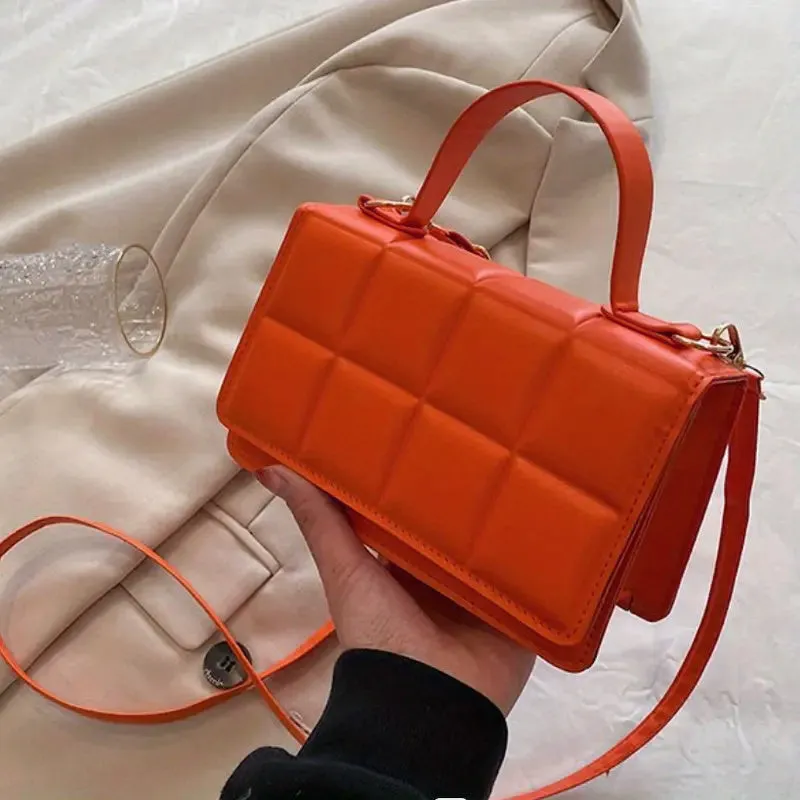 Plaid Embossed Crossbody Bag, Vintage Chain Handbags, Women's Square Purse, Small Shoulder Bag