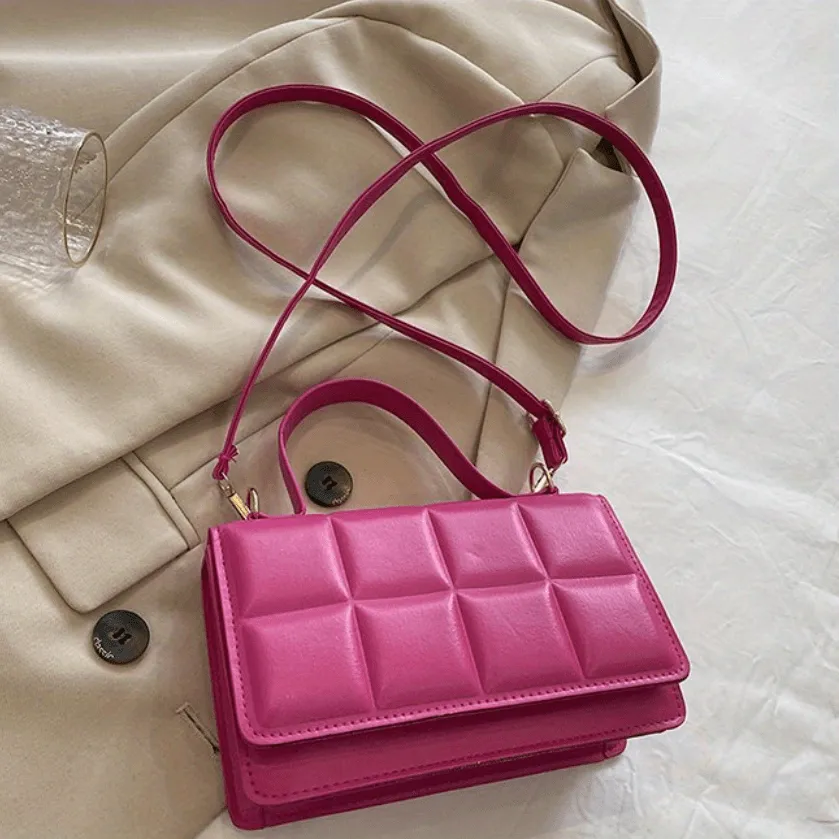 Plaid Embossed Crossbody Bag, Vintage Chain Handbags, Women's Square Purse, Small Shoulder Bag