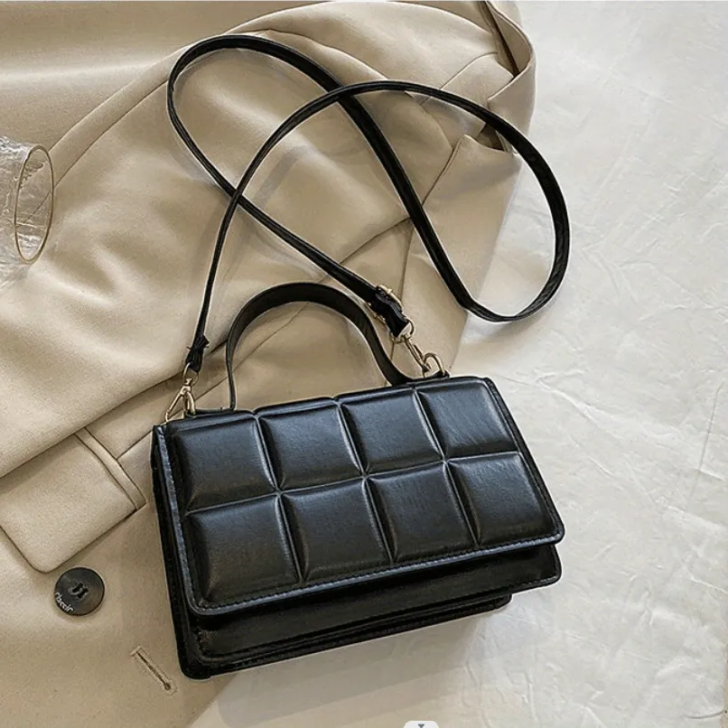 Plaid Embossed Crossbody Bag, Vintage Chain Handbags, Women's Square Purse, Small Shoulder Bag