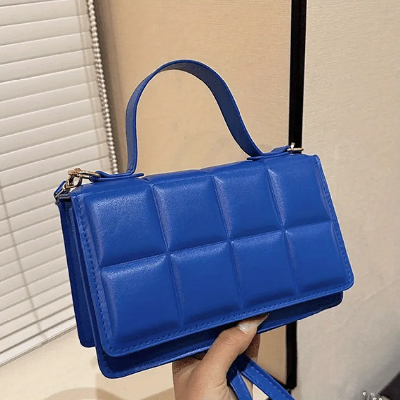 Plaid Embossed Crossbody Bag, Vintage Chain Handbags, Women's Square Purse, Small Shoulder Bag