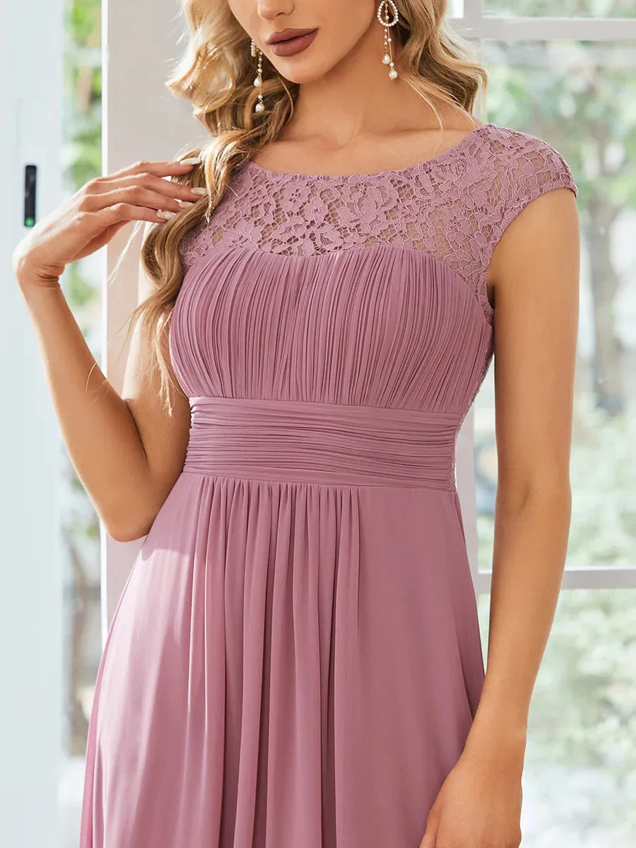 Plus Cap Sleeve A Line Lace & Chiffon Evening Dress