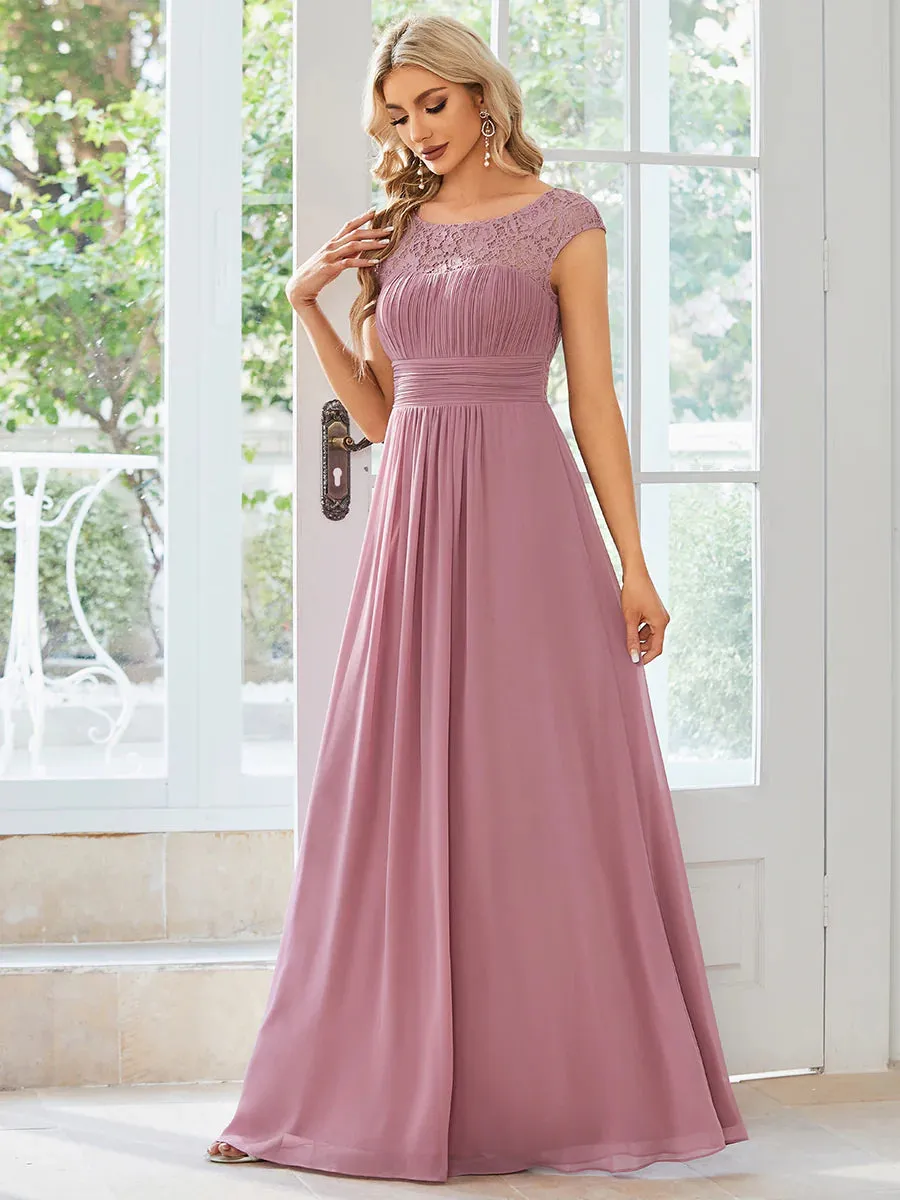 Plus Cap Sleeve A Line Lace & Chiffon Evening Dress