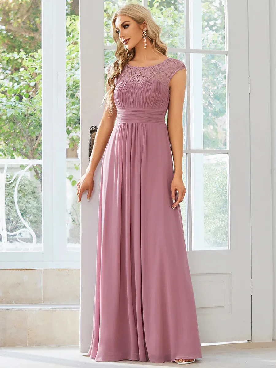 Plus Cap Sleeve A Line Lace & Chiffon Evening Dress