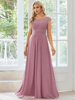 Plus Cap Sleeve A Line Lace & Chiffon Evening Dress
