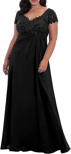 Plus Size Mother of The Bride/Groom Dresses for Wedding Short Sleeve Chiffon Formal Evening Party Gowns