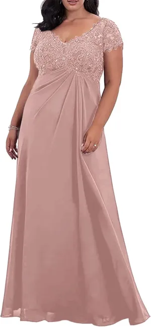 Plus Size Mother of The Bride/Groom Dresses for Wedding Short Sleeve Chiffon Formal Evening Party Gowns