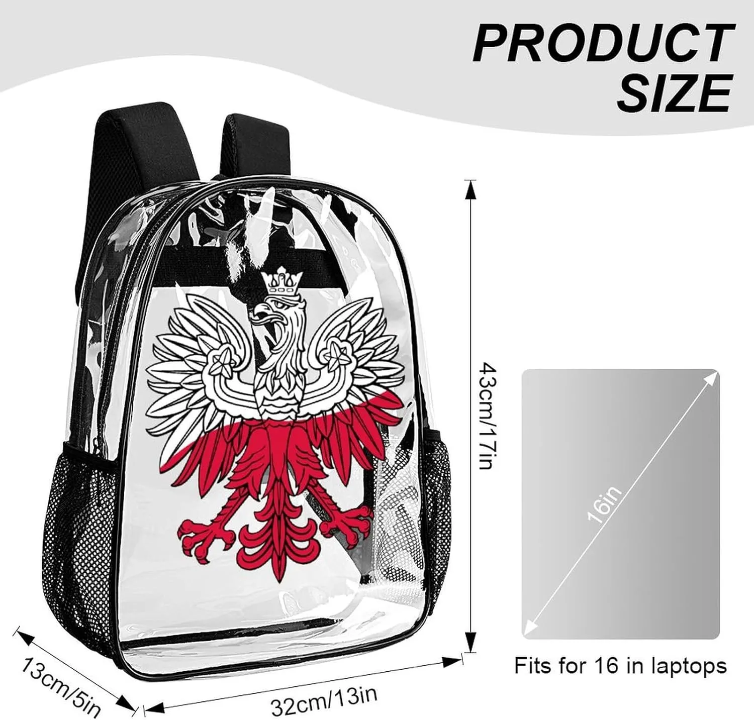 Poland Flag Polish Eagle Polska Clear Backpacks PVC Transparent Laptop Backpack Multipurpose Double Shoulder Bag for Men Women Gifts