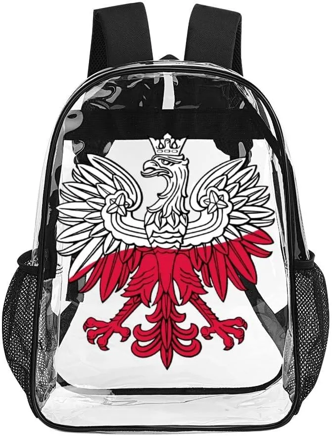 Poland Flag Polish Eagle Polska Clear Backpacks PVC Transparent Laptop Backpack Multipurpose Double Shoulder Bag for Men Women Gifts