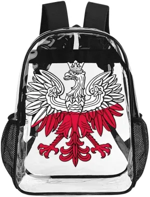 Poland Flag Polish Eagle Polska Clear Backpacks PVC Transparent Laptop Backpack Multipurpose Double Shoulder Bag for Men Women Gifts