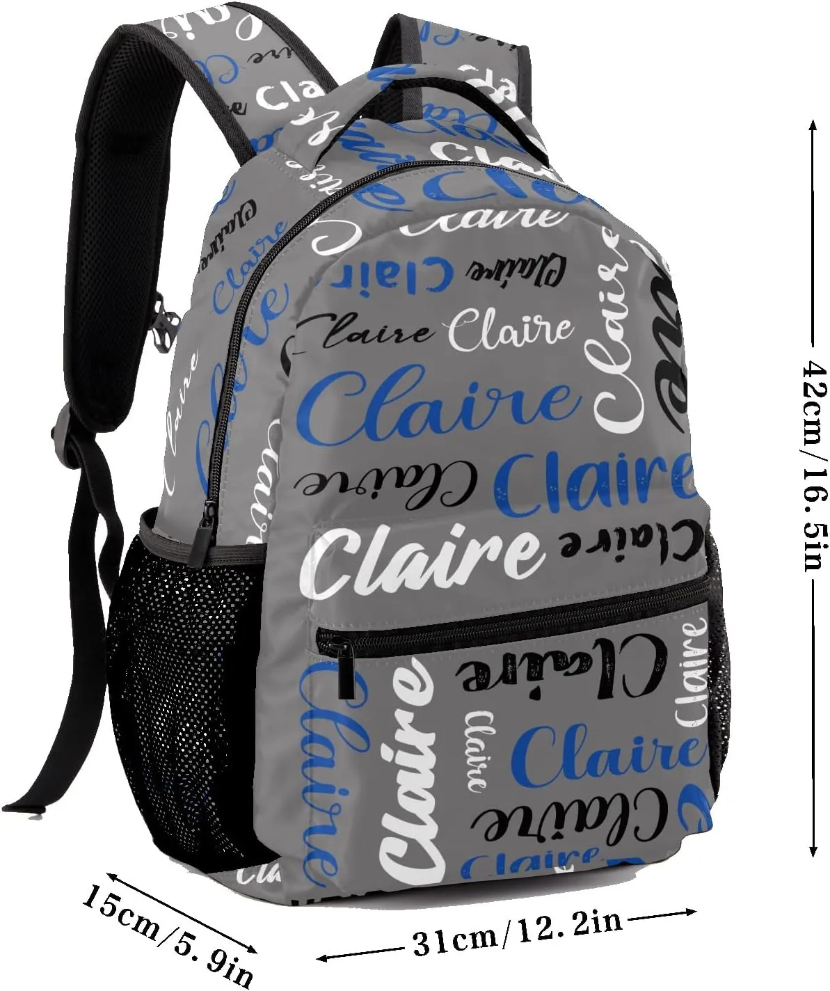 Polyester Custom Bookbag with Name Text Elementary Kids Boys Girls Personalized School Backpack Customize Book Bag, Stylish, Waterproof, Unique, Adjustable Shoulder Straps, 1 Pack