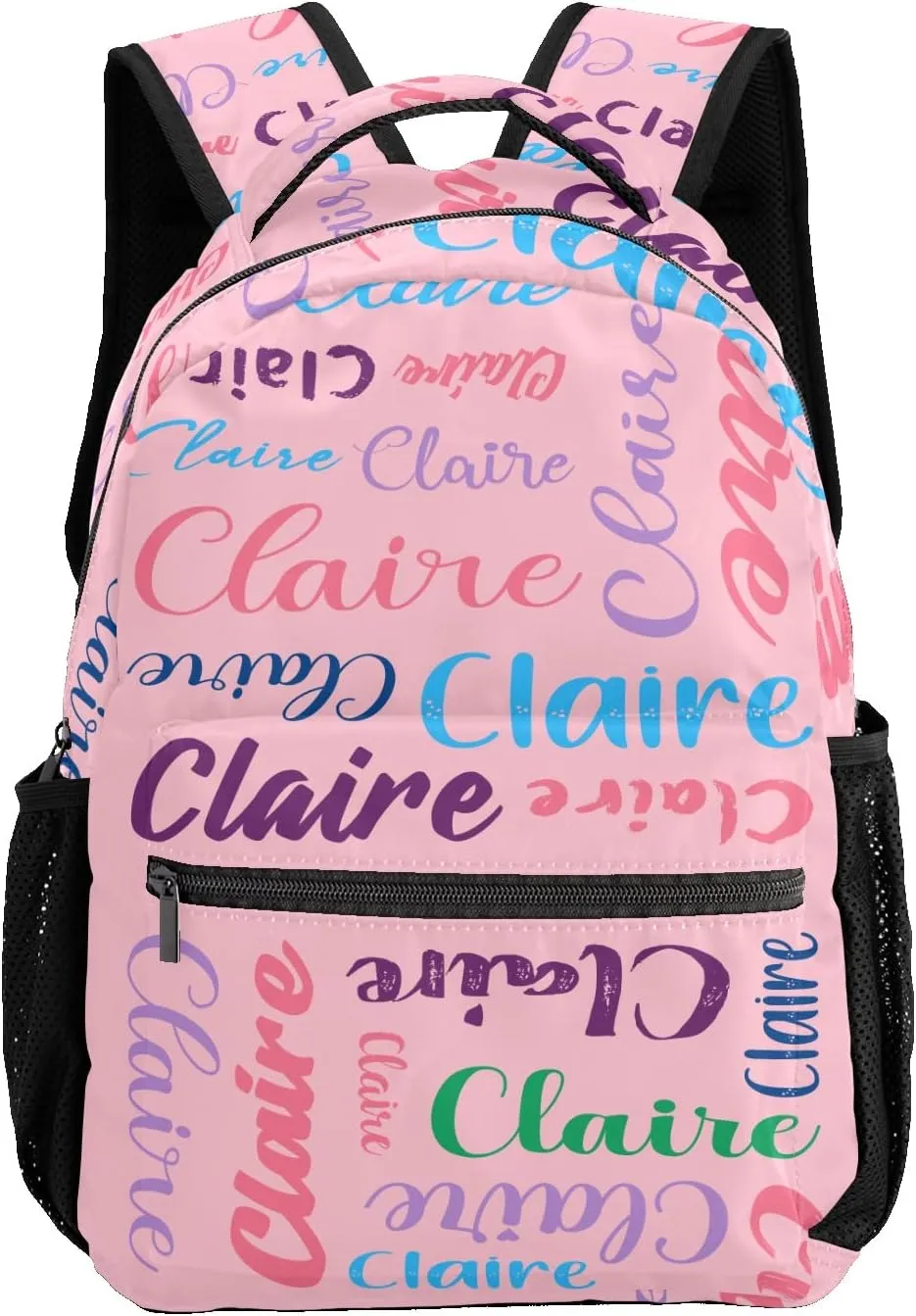 Polyester Custom Bookbag with Name Text Elementary Kids Girls Personalized School Backpack Customize Book Bag, Stylish, Waterproof, Unique, Adjustable Shoulder Straps, 1 Pack