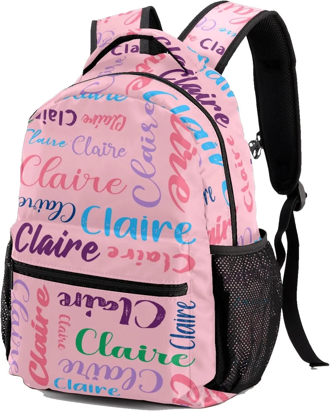 Polyester Custom Bookbag with Name Text Elementary Kids Girls Personalized School Backpack Customize Book Bag, Stylish, Waterproof, Unique, Adjustable Shoulder Straps, 1 Pack