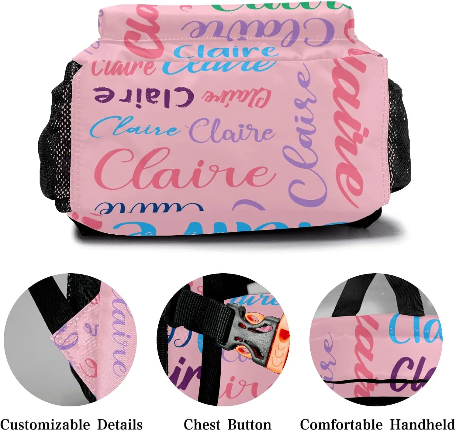 Polyester Custom Bookbag with Name Text Elementary Kids Girls Personalized School Backpack Customize Book Bag, Stylish, Waterproof, Unique, Adjustable Shoulder Straps, 1 Pack