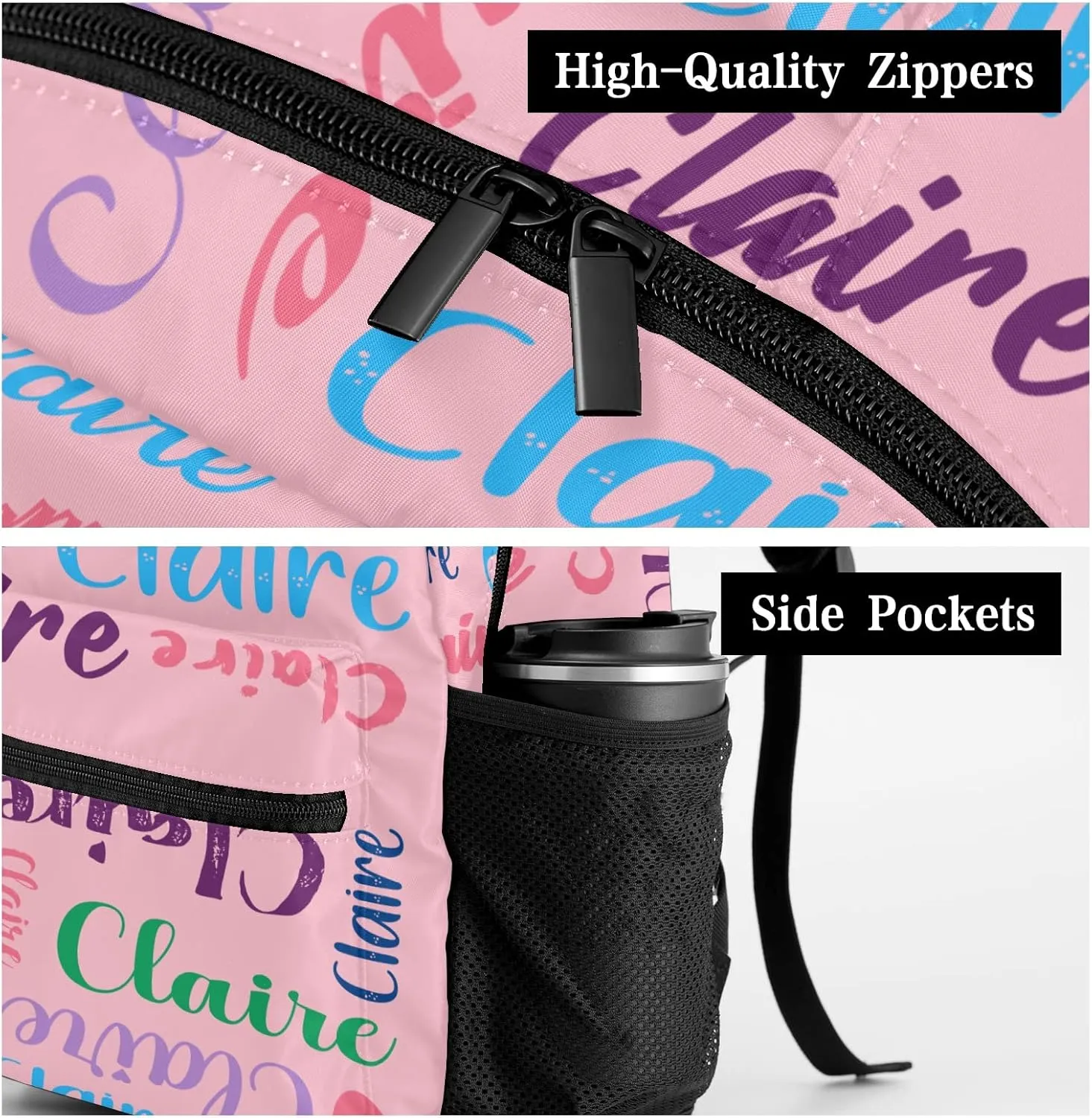 Polyester Custom Bookbag with Name Text Elementary Kids Girls Personalized School Backpack Customize Book Bag, Stylish, Waterproof, Unique, Adjustable Shoulder Straps, 1 Pack