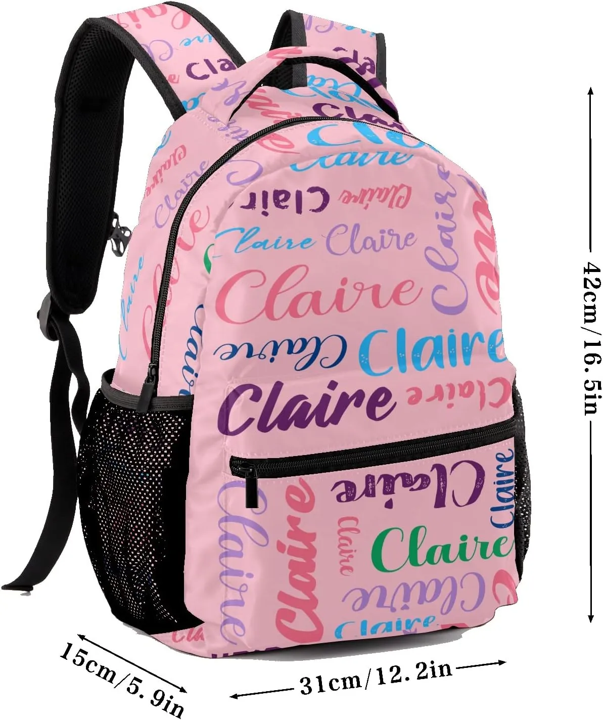 Polyester Custom Bookbag with Name Text Elementary Kids Girls Personalized School Backpack Customize Book Bag, Stylish, Waterproof, Unique, Adjustable Shoulder Straps, 1 Pack